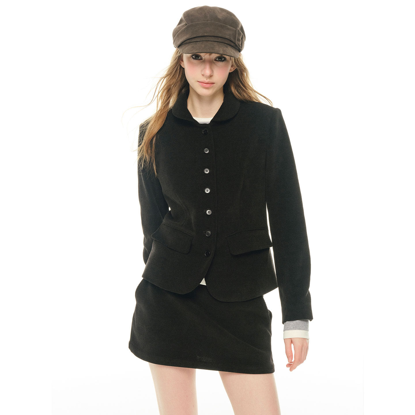 UNRETRO 富家千金 黑色小香风套装女秋冬新款西装外套短裙两件套