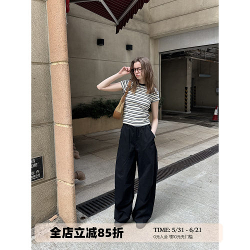 UNRETRO复古条纹修身正肩短袖T恤