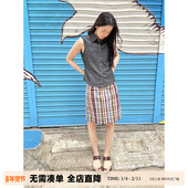 现货 UNRETRO全棉格子直筒半身裙女复古小个子遮肉显瘦A字中裙