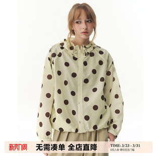 户外轻薄透气防晒衣女波点印花抽绳连帽外套 夏季 UNRETRO upf50