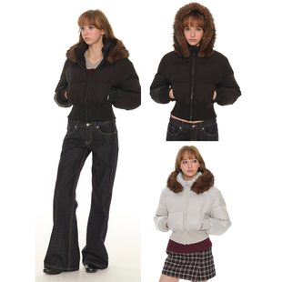 保暖大毛领小个子加厚修身 黑色收腰羽绒服女冬季 外套 短款 UNRETRO