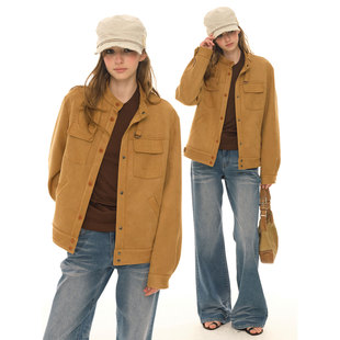 秋冬立领皮衣复古夹克上衣 外套女新款 UNRETRO 美拉德麂皮绒短款