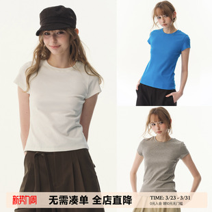 T恤女圆领弹力纯色打底衫 UNRETRO夏季 显瘦正肩短袖 多色修身 基础款