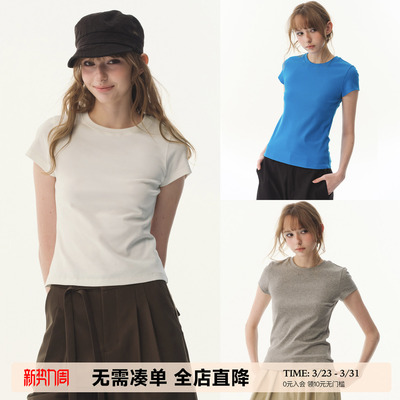 UNRETRO多色基础修身正肩短袖T恤