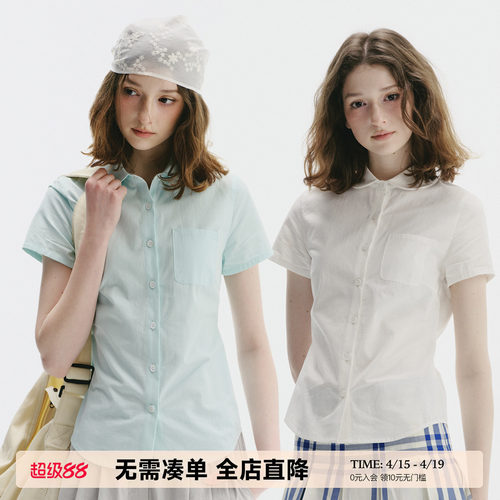 UNRETRO娃娃领修身短袖衬衫