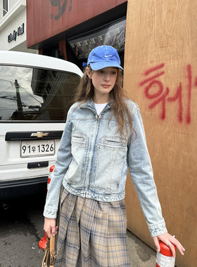 UNRETRO甜酷做旧修身牛仔外套女