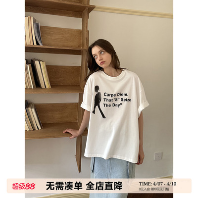 UNRETRO复古印花大版宽松短袖T恤