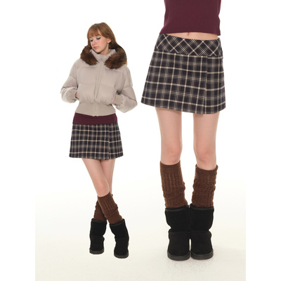 UNRETRO美式复古短款格子半身裙