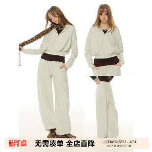 卫裤 UNRETRO 女开衫 巨好看灰色休闲连帽卫衣套装 两件套 整套穿搭