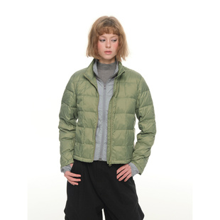 双层保暖撞色立领外套 羽绒服女冬季 UNRETRO 绿色假两件轻薄短款