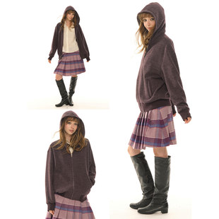 UNRETRO 复古宽松紫色针织外套女秋冬休闲慵懒百搭上衣拉链卫衣