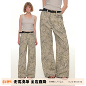 美式 复古水洗豹纹印花弯刀牛仔裤 女冬季 UNRETRO 百搭直筒休闲裤