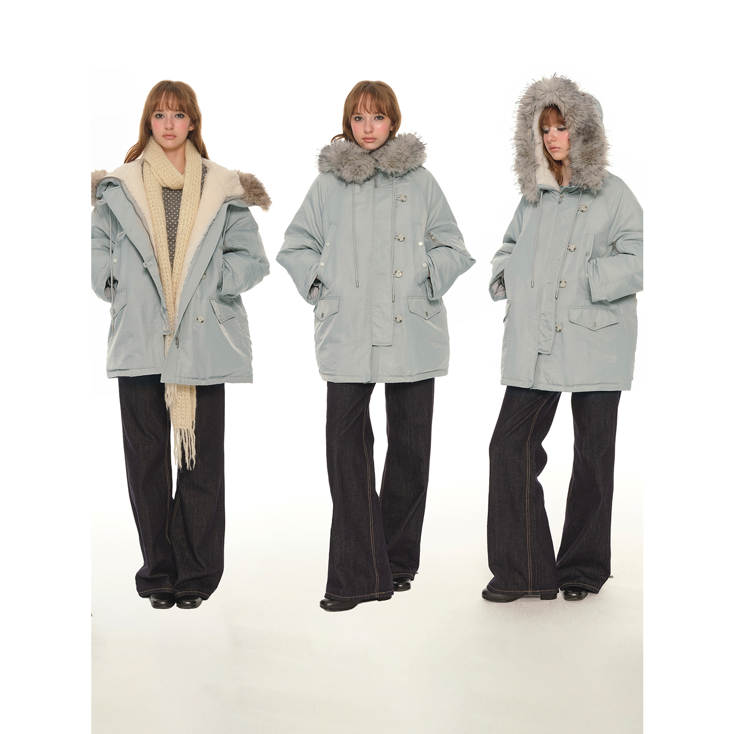 UNRETRO大毛领羽绒服女工装外套