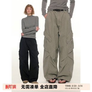 美式 黑色弯刀宽松阔腿裤 复古大口袋休闲工装 女秋冬新款 裤 UNRETRO