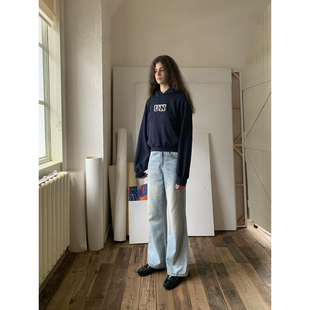 复古水洗做旧微喇叭牛仔裤 美式 UNRETRO 女显腿长阔腿裤 清仓
