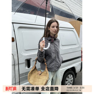 上衣 工装 UNRETRO 重磅酵素水洗纯棉复古夹克外套女春秋小个子修身