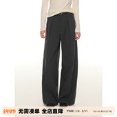 UNRETRO 裤 阔腿裤 女早春灰色系高腰直筒休闲裤 职场立褶弯刀西装
