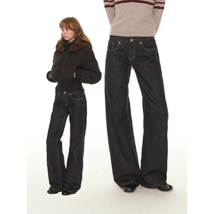 复古百搭休闲拖地长裤 女宽松美式 子 原牛色低腰直筒牛仔裤 UNRETRO