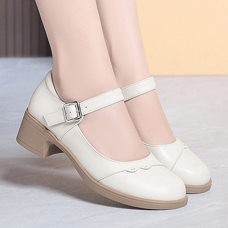 意尔康2026春季新款女鞋正品真皮女单鞋休闲妈妈鞋中跟牛皮鞋大码