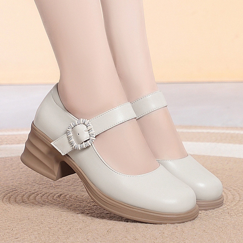 意尔康2026春季新款女鞋正品真皮女单鞋休闲妈妈鞋中跟牛皮鞋大码