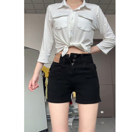 黑色牛仔短裤女2026夏季新款美式复古高腰H型弹力包臀辣妹a字热裤