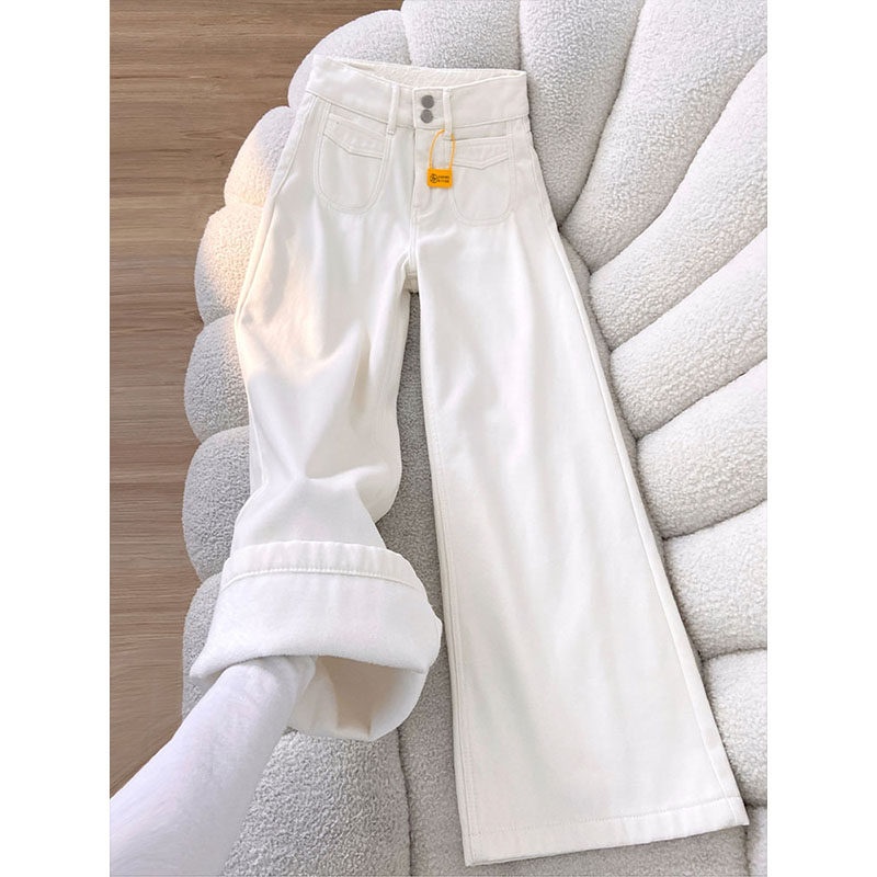 美式白色加绒加厚阔腿牛仔裤女秋冬2025新款高腰宽松显瘦直筒裤子,女装/女士精品,牛仔裤,淘宝优惠券,粉丝福利购,淘宝优惠卷