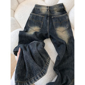 秋冬高腰显瘦百搭马蹄喇叭裤 水泥灰加绒加厚微喇牛仔裤 女2025新款