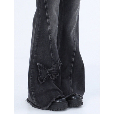 梨形身材蝴蝶微喇牛仔裤女镰刀裤