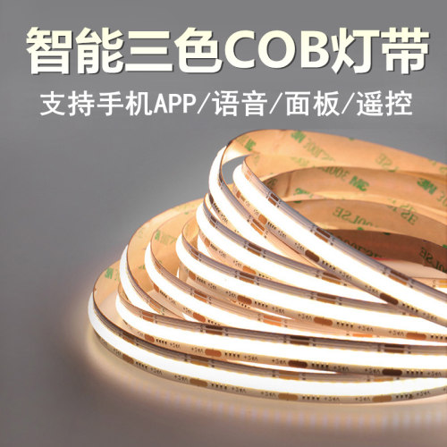 智能三色COB灯带调光调色家装客厅吊顶双眼皮酒柜24V柔性线形灯条