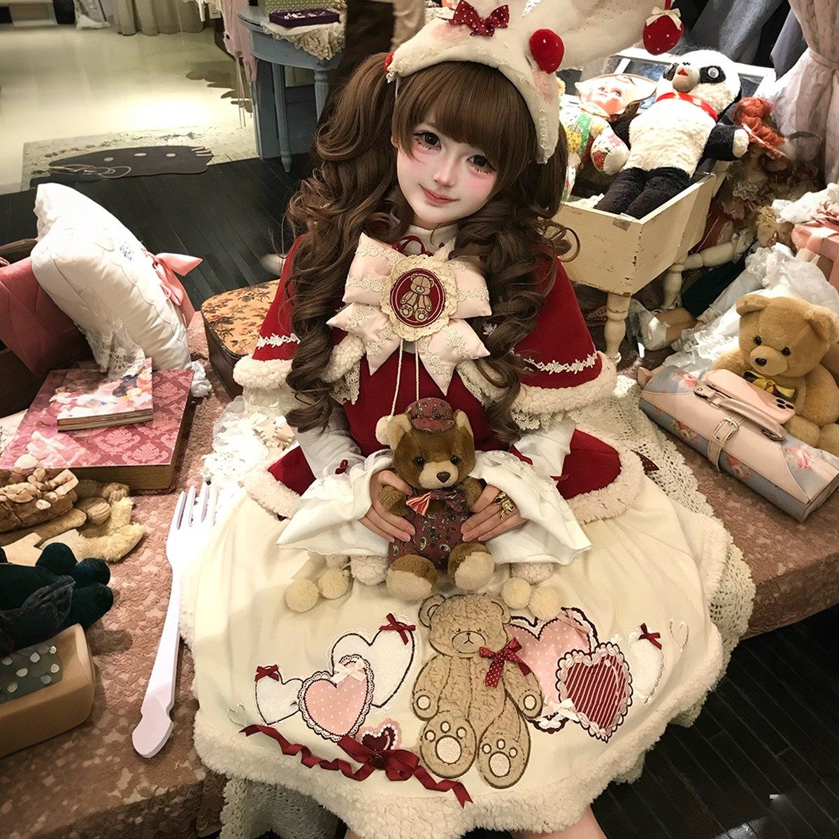 温柔限定原创设计爱心轰炸可爱兔耳朵斗篷甜美新年战袍Lolita裙子,模玩/动漫/周边/娃圈三坑/桌游,lolita洛丽塔连衣裙,淘宝优惠券,粉丝福利购,淘宝优惠卷