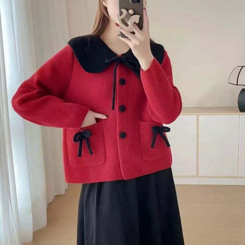 小香风短款外套女秋冬2025新款娃娃领针织开衫外搭气质显瘦上衣女,女装/女士精品,短外套,淘宝优惠券,粉丝福利购,淘宝优惠卷