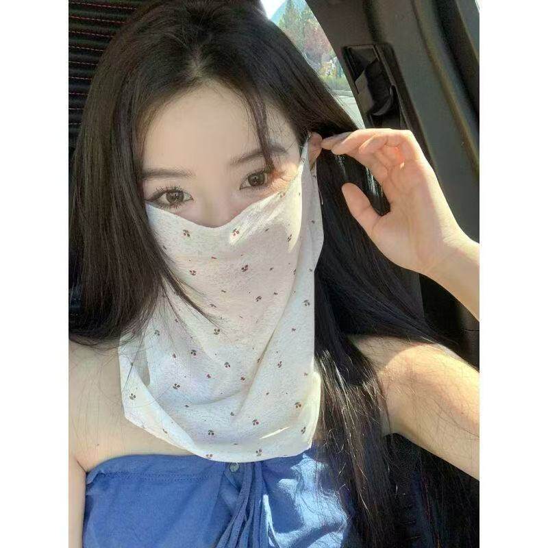 高颜值碎花防晒面罩全脸护颈轻薄透气面纱夏户外显脸小防晒口罩