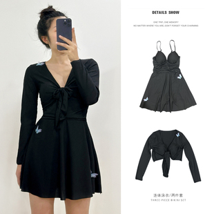 保守两件套遮肚显瘦 连体游泳衣女士裙式 大码 微胖妹妹性感一体长袖