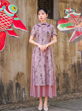 如意风夏季新款复古新中式改良奥黛旗袍大气修身显瘦旗袍女25R560