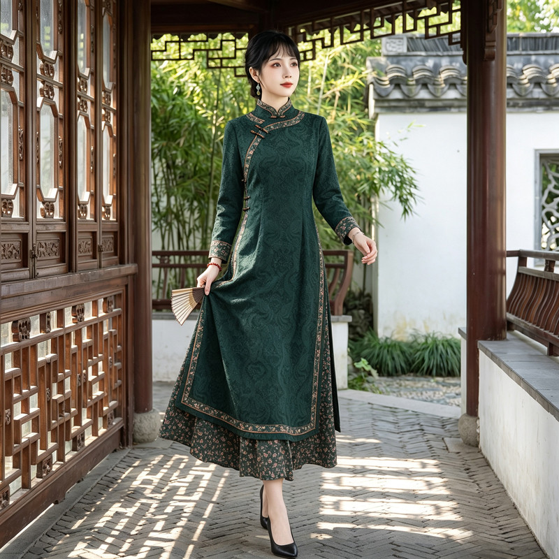 如意风2026秋季新款修身显瘦连衣裙女复古时尚新中式裙子26R733