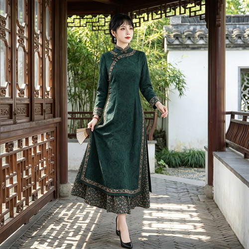 如意风2026秋季新款修身显瘦连衣裙女复古时尚新中式裙子26R733