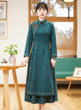 如意风旗袍新款气质改良妈妈装中式盘扣民国风复古奥黛女装23J254