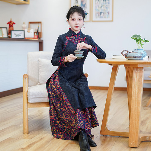 如意风新款优雅气质新中式改良奥黛旗袍修身显瘦旗袍连衣裙26R690