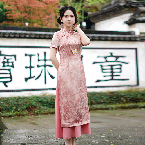 如意风夏季新款复古新中式改良旗袍高端大气修身奥黛旗袍女26R256