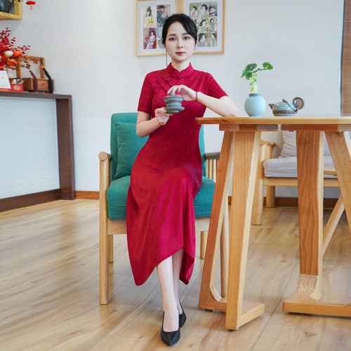 如意风夏季新款复古新中式红色改良旗袍大气修身显瘦旗袍女25R685