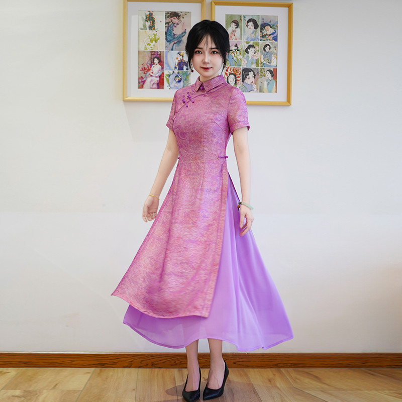 如意风夏季新款修身显瘦连衣裙女复古时尚新中式裙子26R711