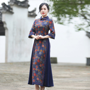 如意风奥黛改良旗袍年轻款气质新款棉麻连衣裙女复古长民族风裙子