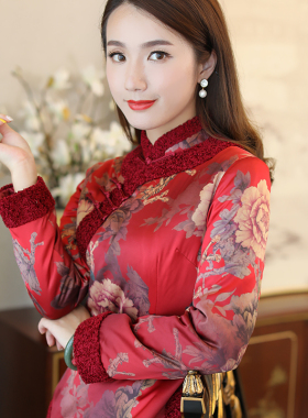 如意风唐装女中国风冬装外套妈妈小棉袄红色拜年棉服中式旗袍上衣
