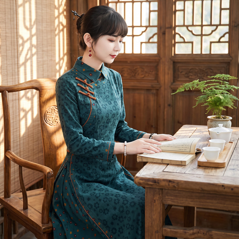 如意风2026秋季新款新中式连衣裙修身收腰气质漂亮长款奥黛26R732