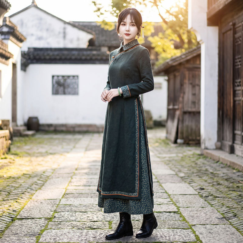 如意风改良旗袍新中式连衣裙修身收腰夏季新款漂亮长款奥黛26R729