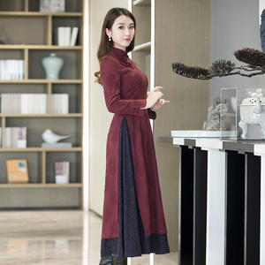 如意风秋冬奥黛旗袍年轻款高端气质新款中国风加厚显瘦连衣裙