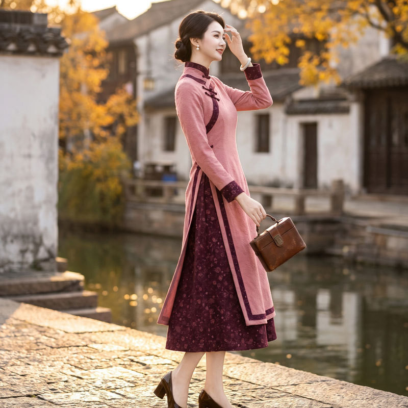 如意风改良旗袍新款修身显瘦连衣裙女复古时尚新中式裙子26R773