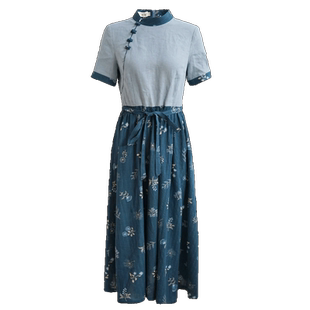 如意风夏季新款盘扣女士连衣裙收腰短袖复古显瘦改良旗袍女装裙子