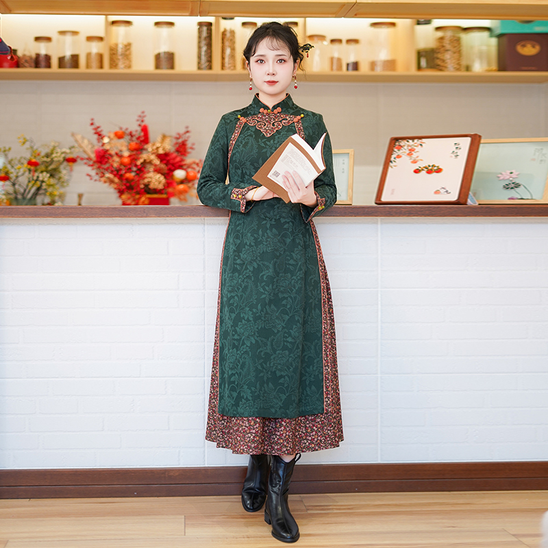 如意风秋季新款高级收腰显瘦中国风奥黛改良旗袍气质连衣裙26R657