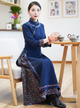 如意风新中式旗袍冬季新款改良年轻款奥黛连衣裙中国风裙子23J287